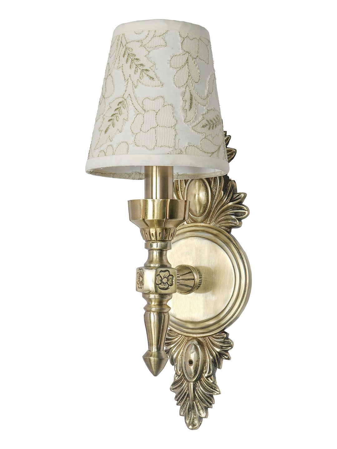 Royal Antique Brass Aluminium Wall Sconce with Embroidered Fabric Shade