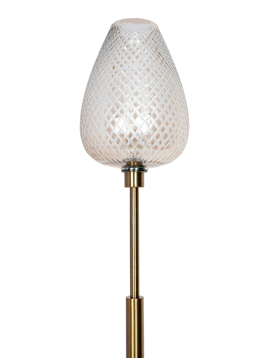 Elegant Mid-Century Golden Floor Lamp with Cut Glass Egg-Shaped Shade