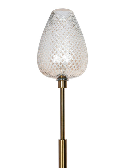 Elegant Mid-Century Golden Floor Lamp with Cut Glass Egg-Shaped Shade