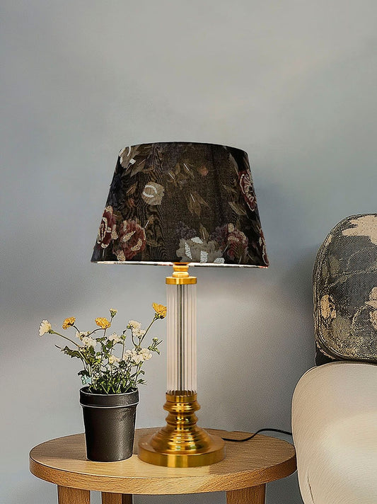 Elegant Black Embroidered Fluted Glass Table Lamp with Sequin Fabric Shade