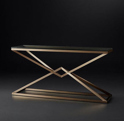 Empire 1970s Geometric Console Table with Clear Glass & Metal Base