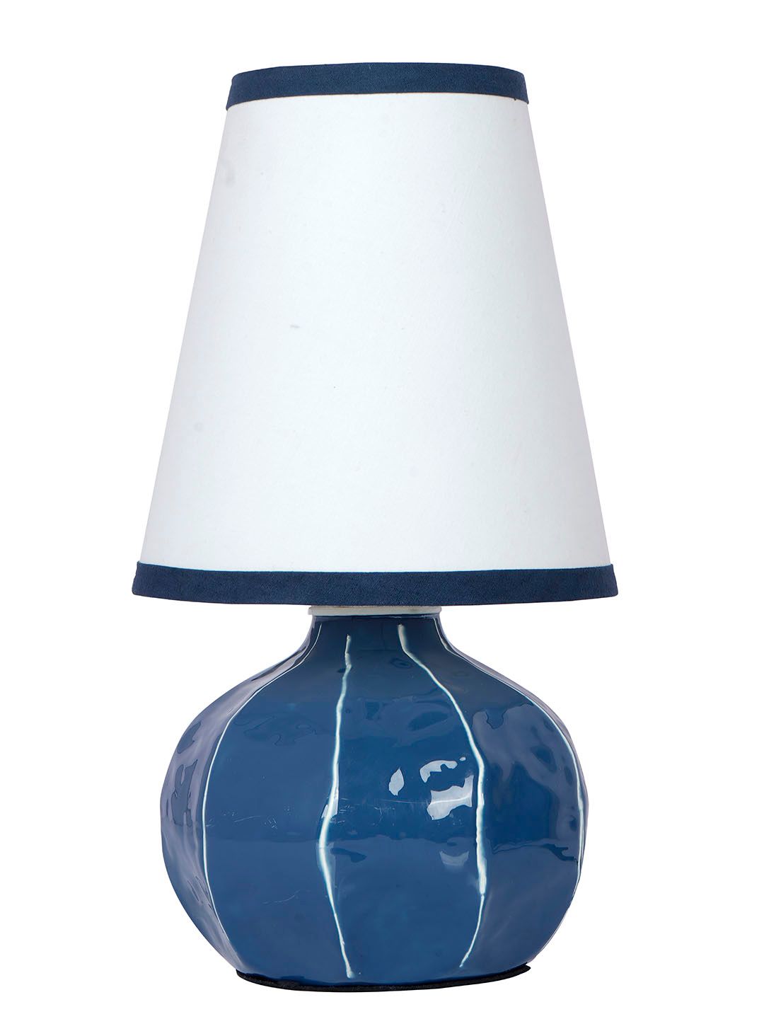 Enamel Blue Melon Shaped Table Lamp Hand-Painted White Lines Modern Accent