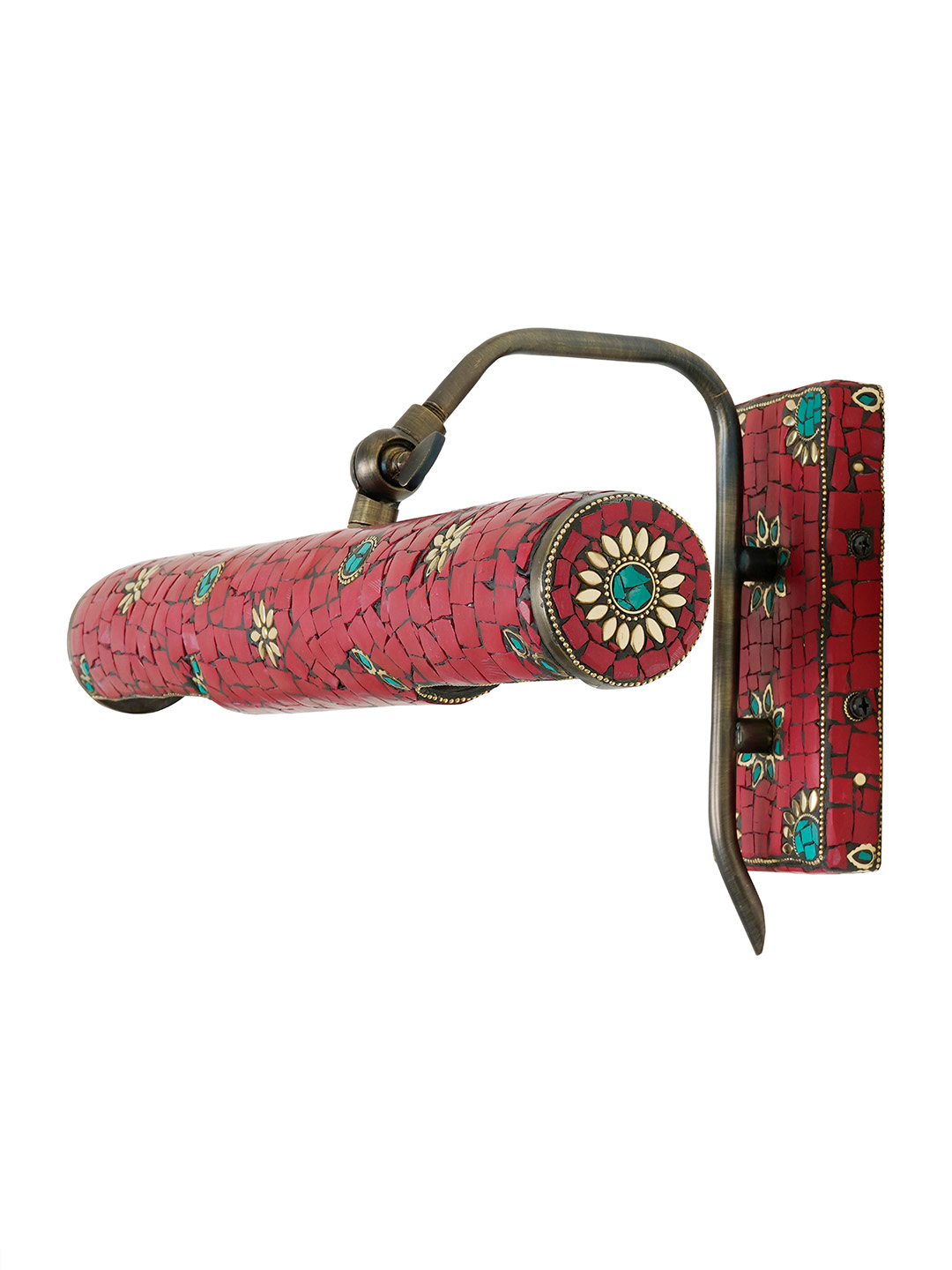 Adjustable Red Picture Light with Hand-Applied Stonework, Tibetan Nepalese Inspired