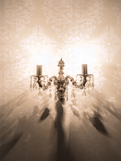Silver Antique Crystal Brass 2-Light Wall Sconce – 33 cm