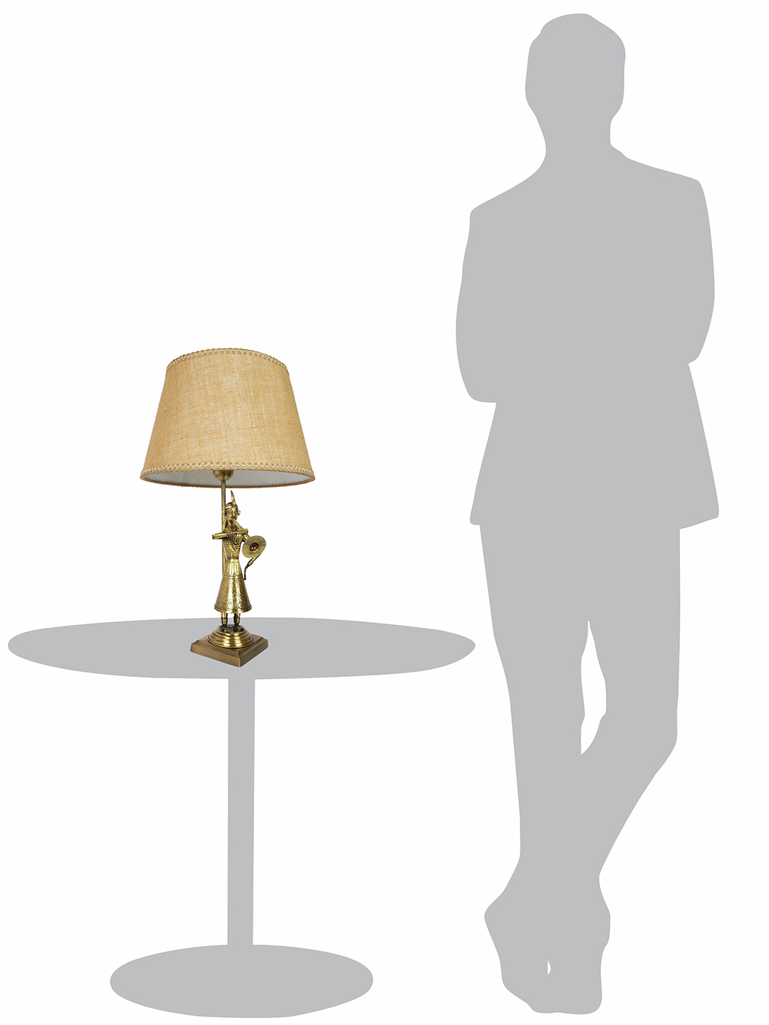 Exquisite Rajasthani Been Belle Brass Table Lamp, 14-Inch Tapered Jute Shade, Antique Finish