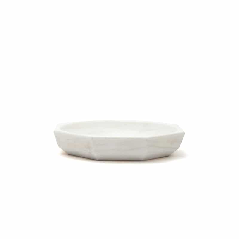 Elegant White Marble Facet Collection Bowl with Brass Lid