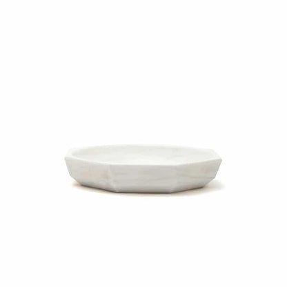 Elegant White Marble Facet Collection Bowl with Brass Lid