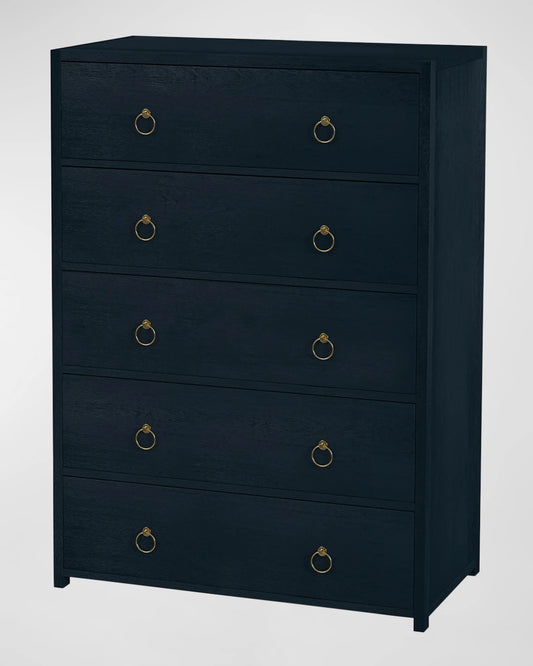 Elegant Lark Chest: Golden Ring Pulls, Smooth Ball Bearing Glides, Textured Wooden Finish