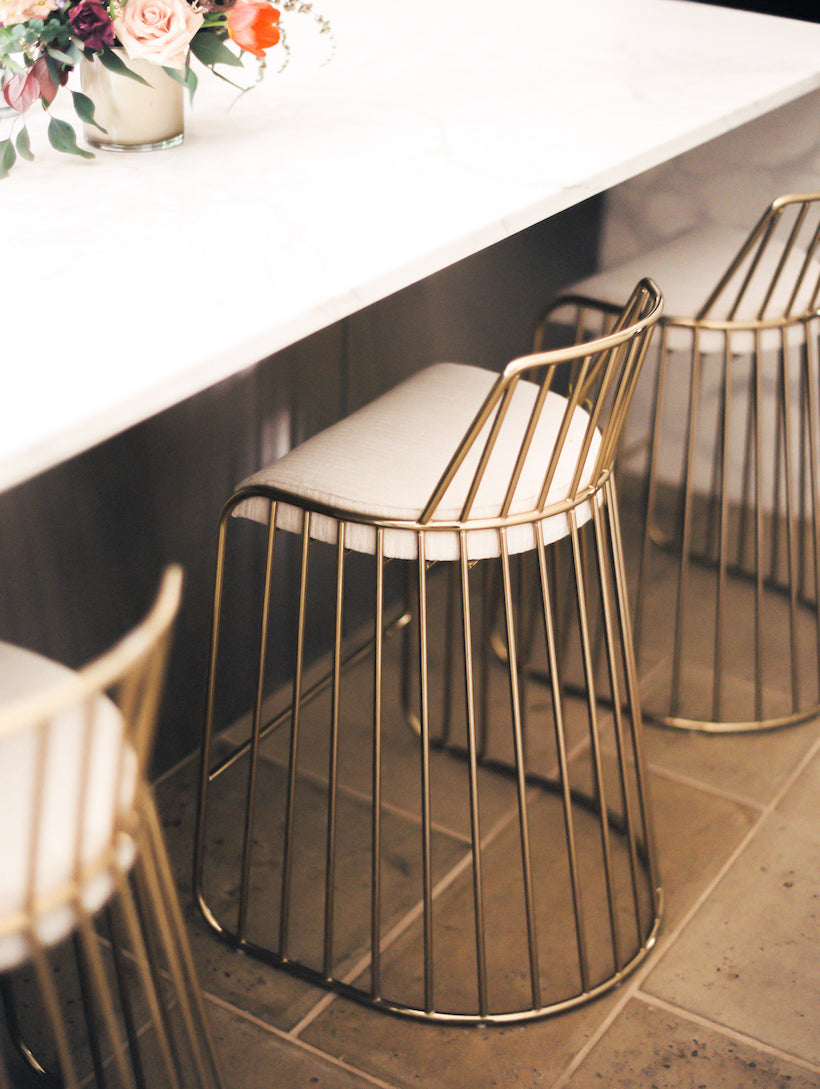 Elegant Bride's Veil Metal Bar Stool with Custom Upholstery Options