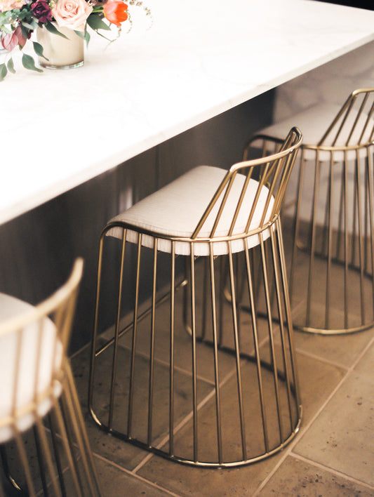 Elegant Bride's Veil Metal Bar Stool with Custom Upholstery Options