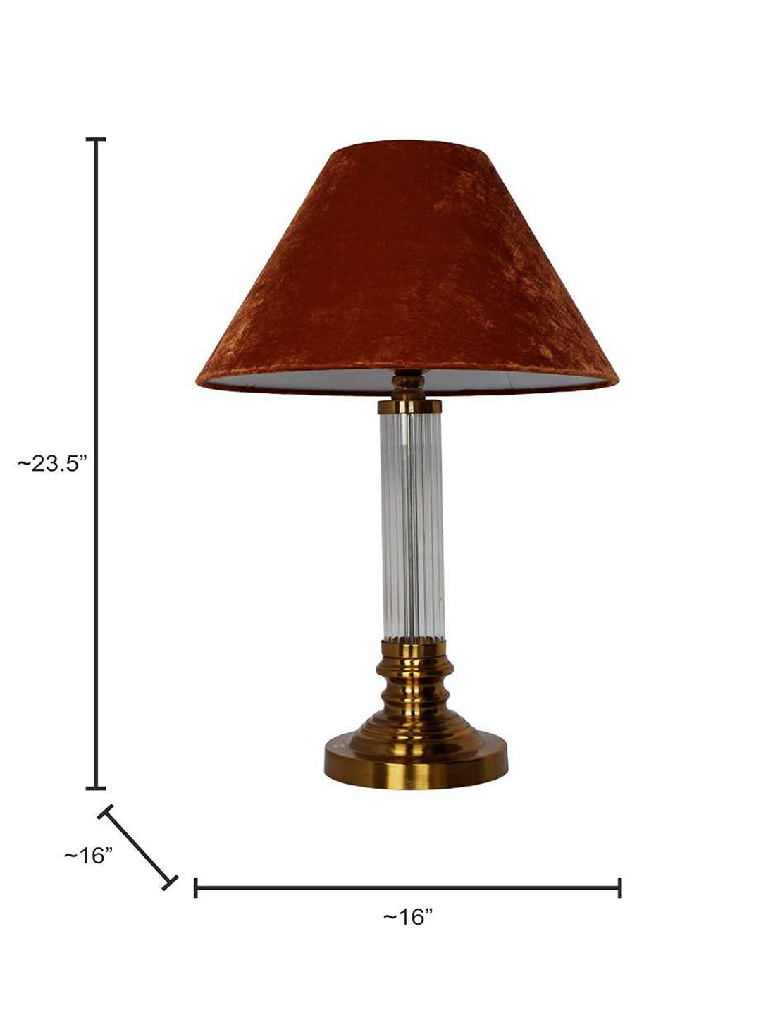 Modern Elegant Orange Velvet Fluted Glass Table Lamp with Brass Antique Finish