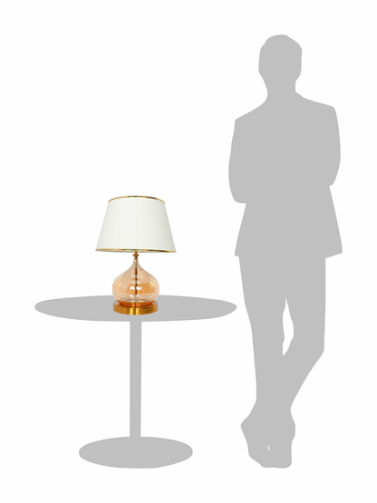 Elegant Teardrop Glass Table Lamp with Golden Luster, Off-White Shade