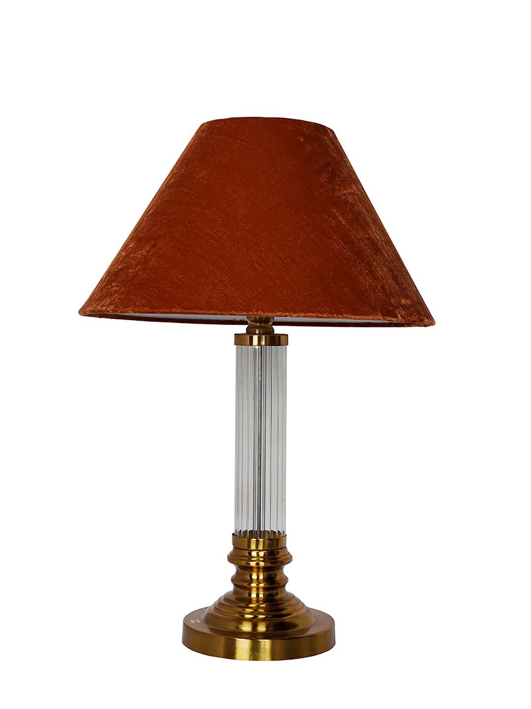 Modern Elegant Orange Velvet Fluted Glass Table Lamp with Brass Antique Finish