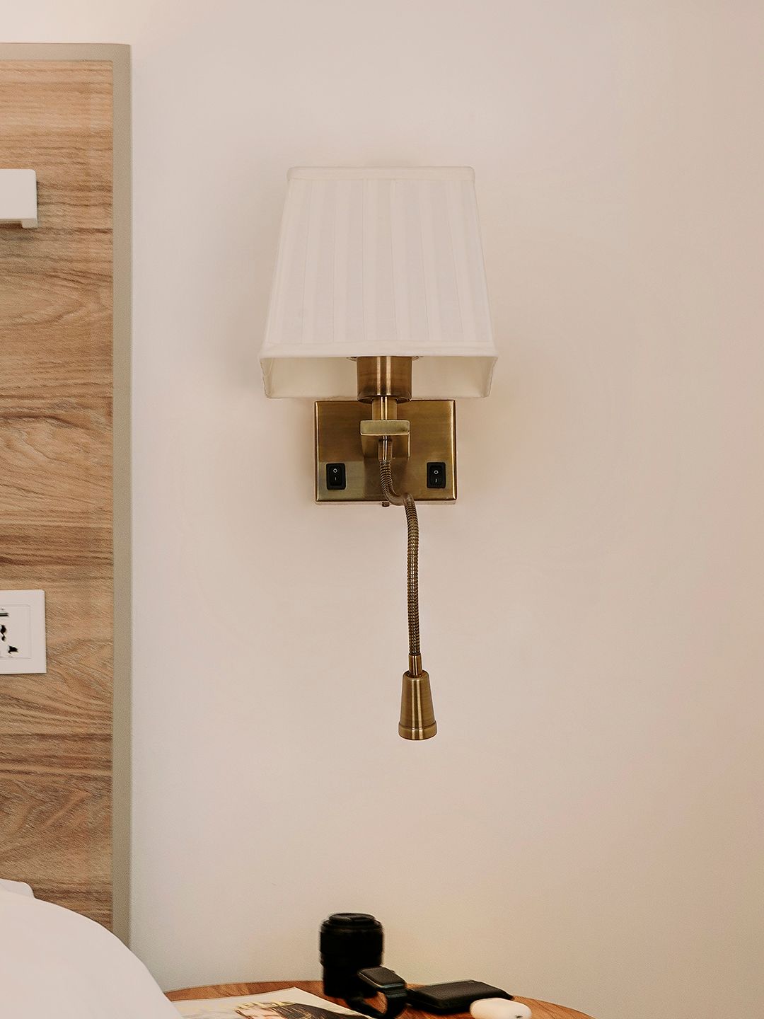 Elegant Antique Brass Transitional Wall Sconce with Flexible LED Reading Light