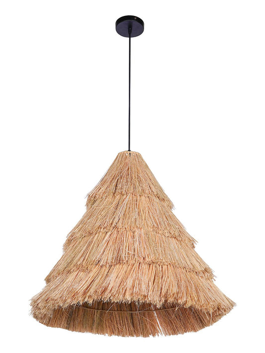 Handcrafted Munja Hay Cone Pendant Light: Modern Rustic Natural Boho Fixture