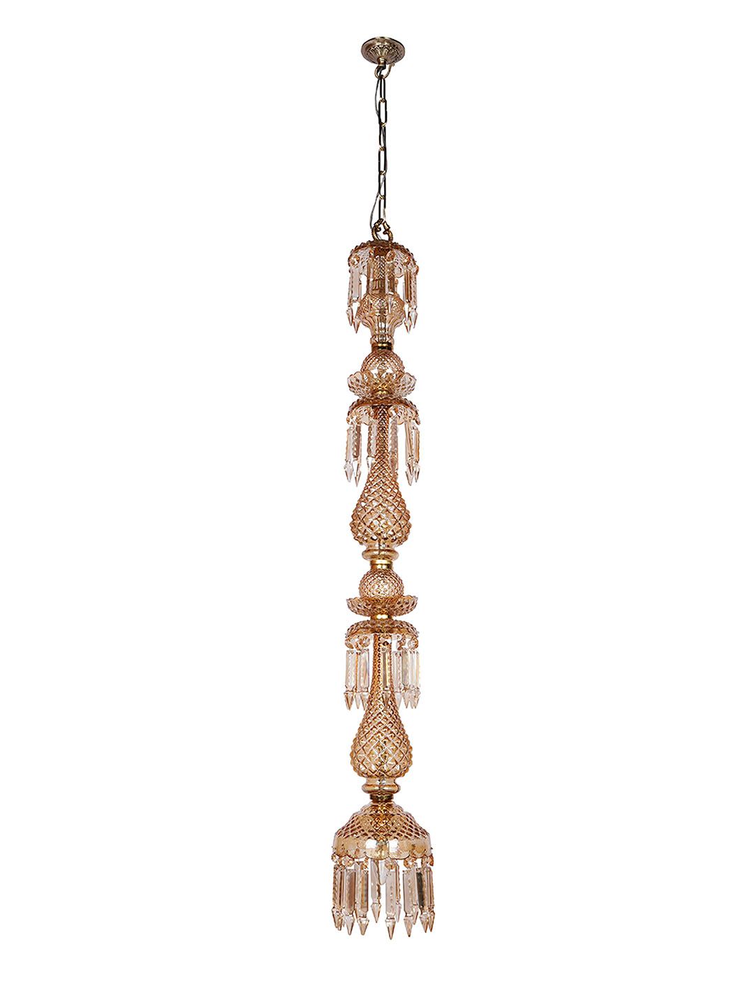 Grand Golden Luster Glass Pendant Light with Hand-Cut Crystals, 127 cm