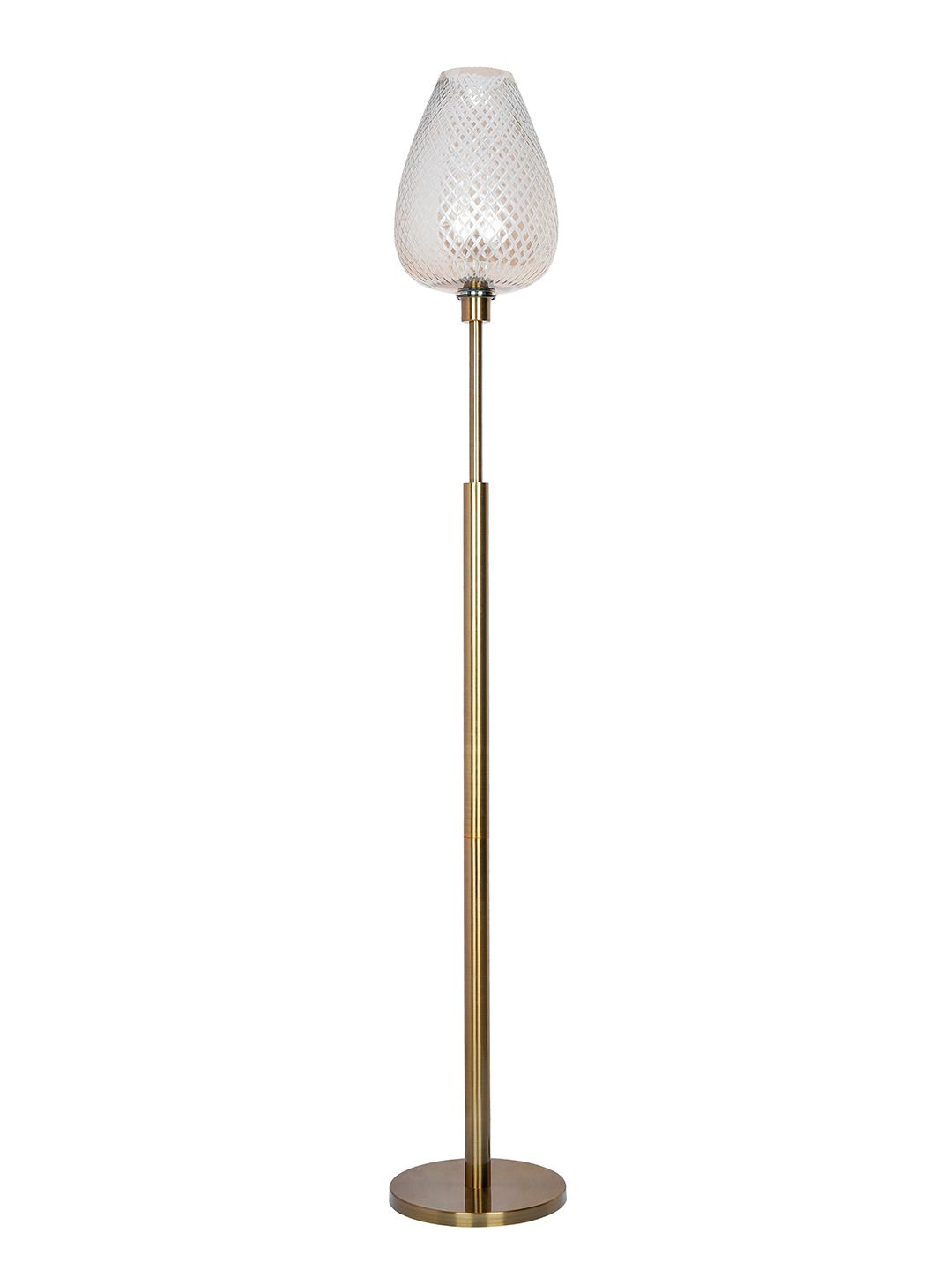 Elegant Mid-Century Golden Floor Lamp with Cut Glass Egg-Shaped Shade