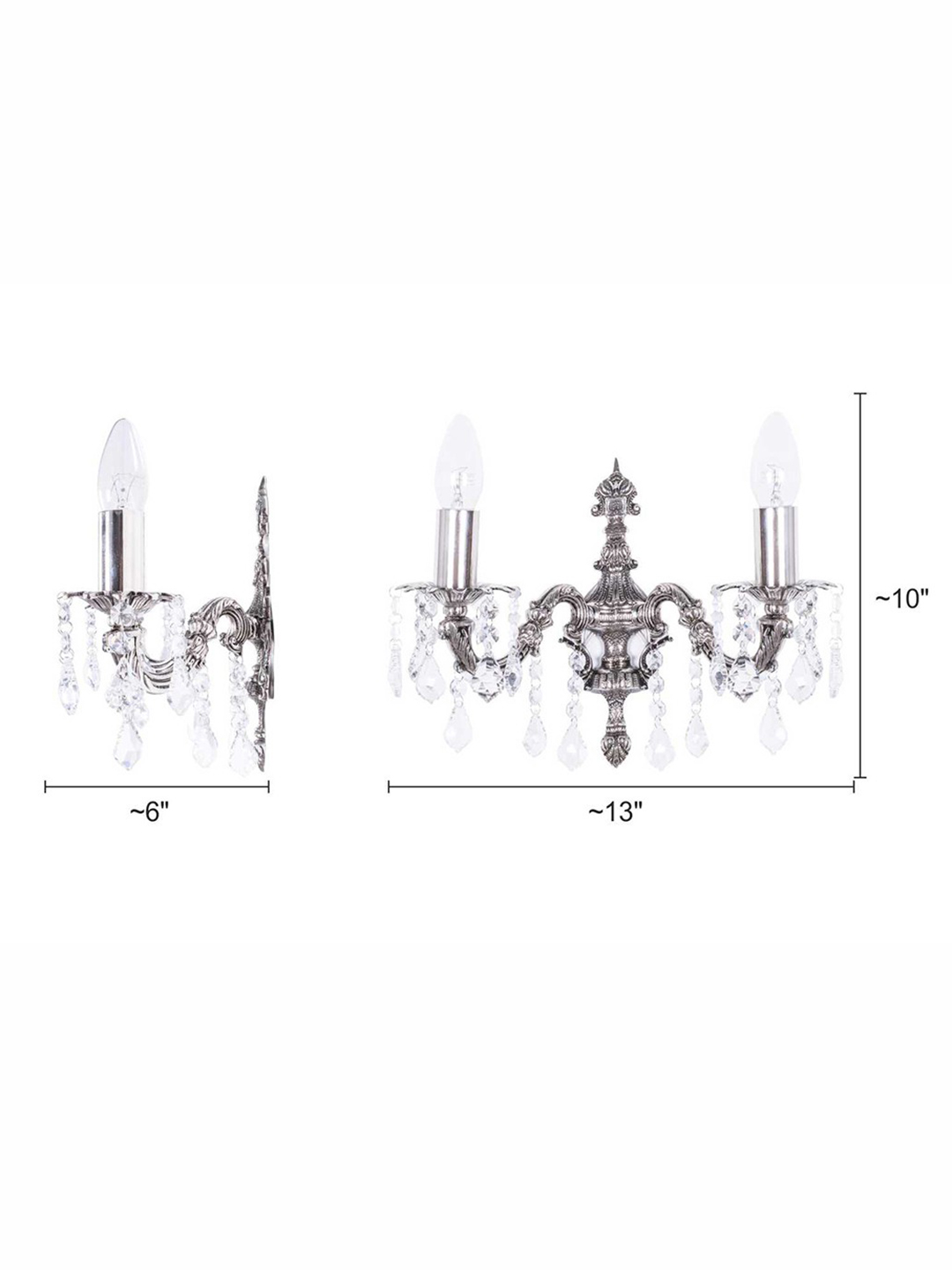 Silver Antique Crystal Brass 2-Light Wall Sconce – 33 cm