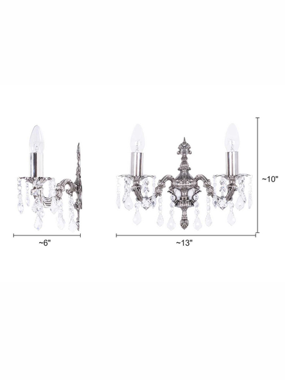 Silver Antique Crystal Brass 2-Light Wall Sconce – 33 cm