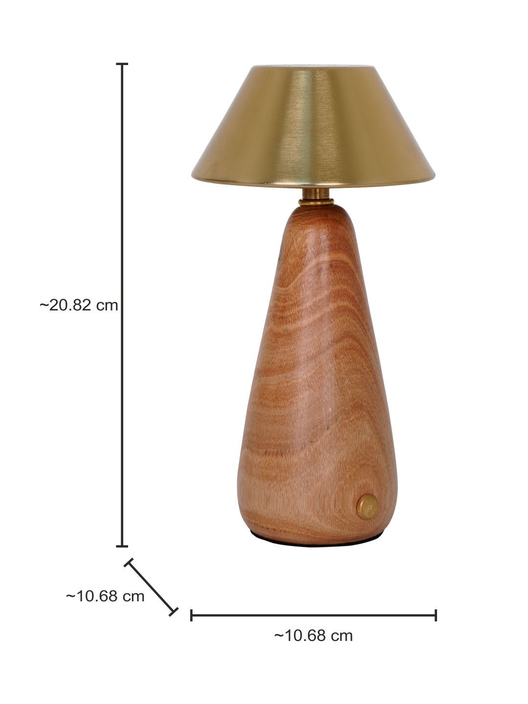 Modern Dimmable Rechargeable LED Table Lamp with Wood Base & Brass Shade