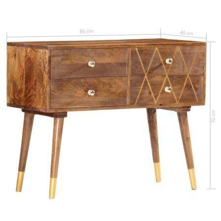 Furniture Console Desk with 4 Drawers, Mango Wood, Chestnut | Brass Inlay, One Size  In Stock