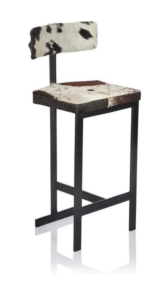 Premium Leather Hide Bar Stool with Matte Black Iron Frame for Modern Homes