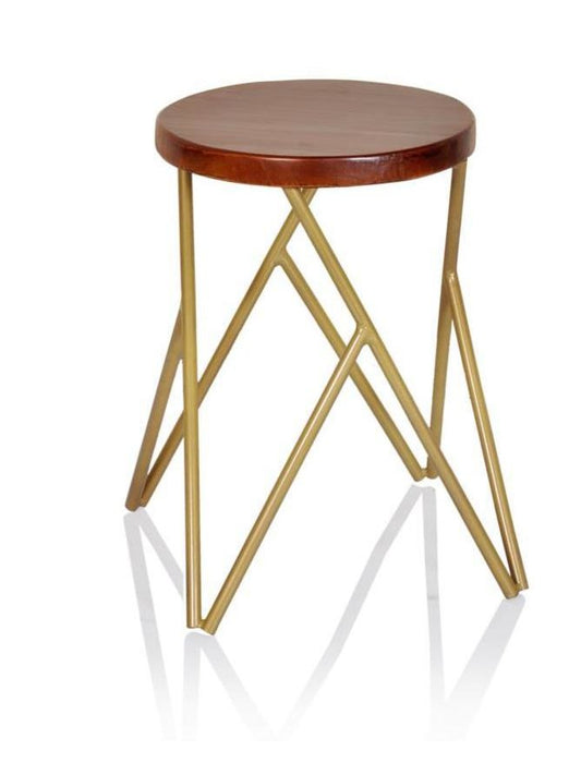 Chic Geometric Wooden Top Stool with Durable Metal Frame for Modern Homes