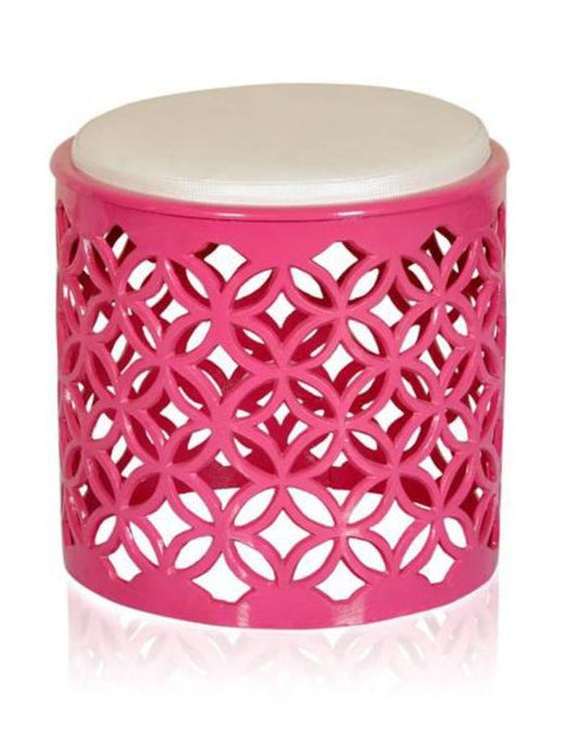 Charming Pink Faux Leather Stool with Intricate Aluminium Base Design