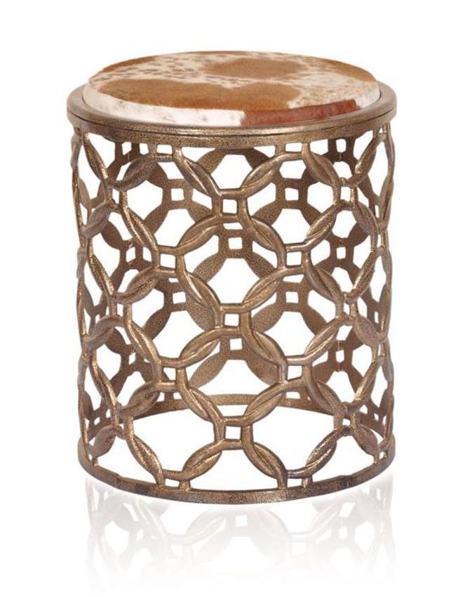 Elegant Rose Gold Aluminium Stool Side Table with Intricate Circular Design