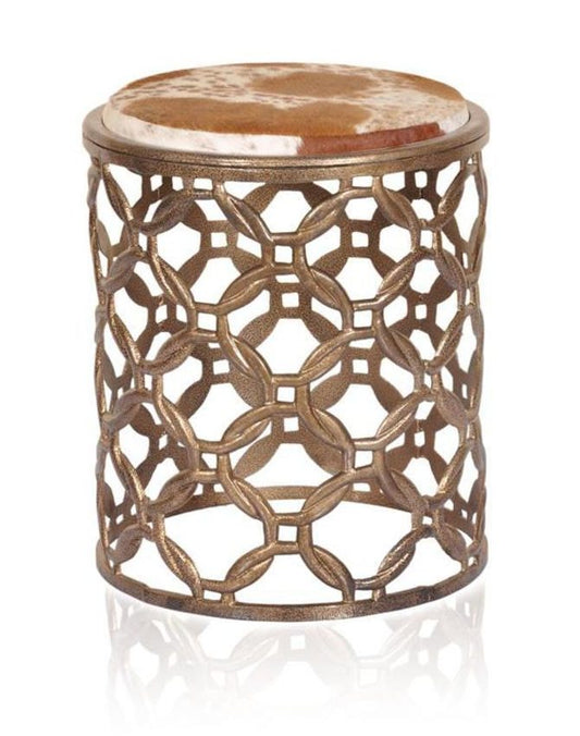 Elegant Rose Gold Aluminium Stool Side Table with Intricate Circular Design