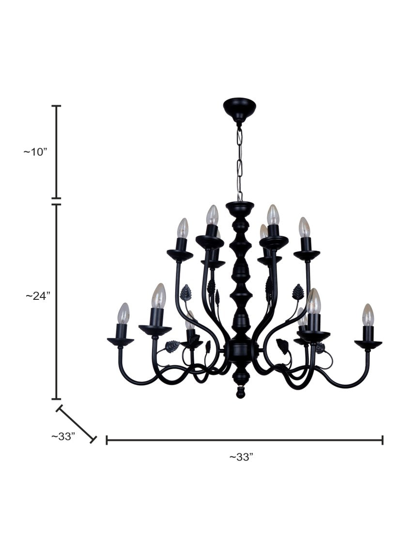 Black Italian 2-Tier Steel Chandelier – 12 Lights