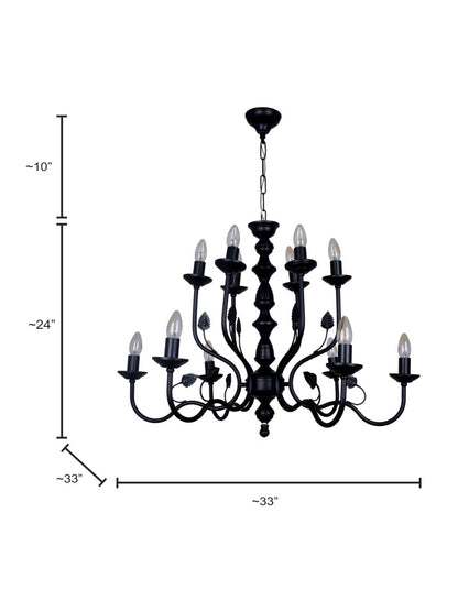 Black Italian 2-Tier Steel Chandelier – 12 Lights