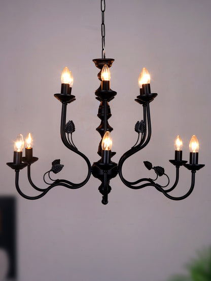 Black Italian 2-Tier Steel Chandelier – 12 Lights