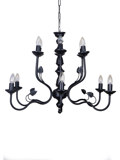 Black Italian 2-Tier Steel Chandelier – 12 Lights