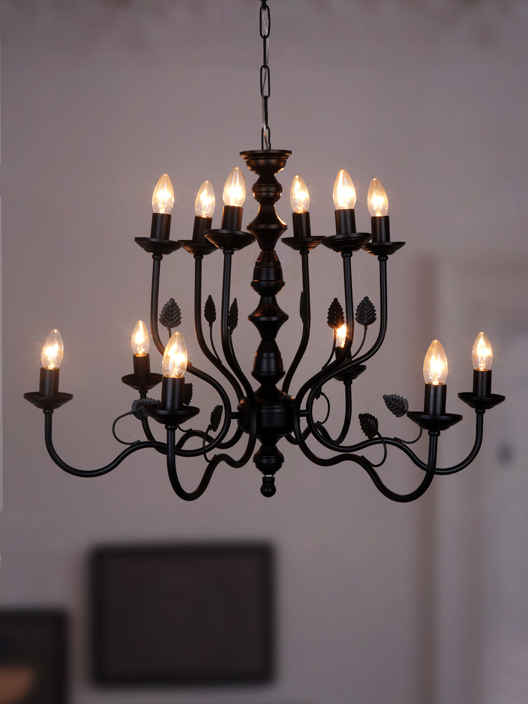 Black Italian 2-Tier Steel Chandelier – 12 Lights