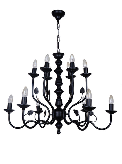 Black Italian 2-Tier Steel Chandelier – 12 Lights