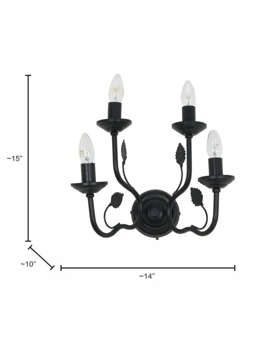 Black Mild Steel 4-Light Wall Sconce – 38.1 cm