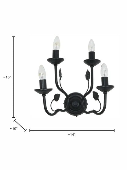 Black Mild Steel 4-Light Wall Sconce – 38.1 cm