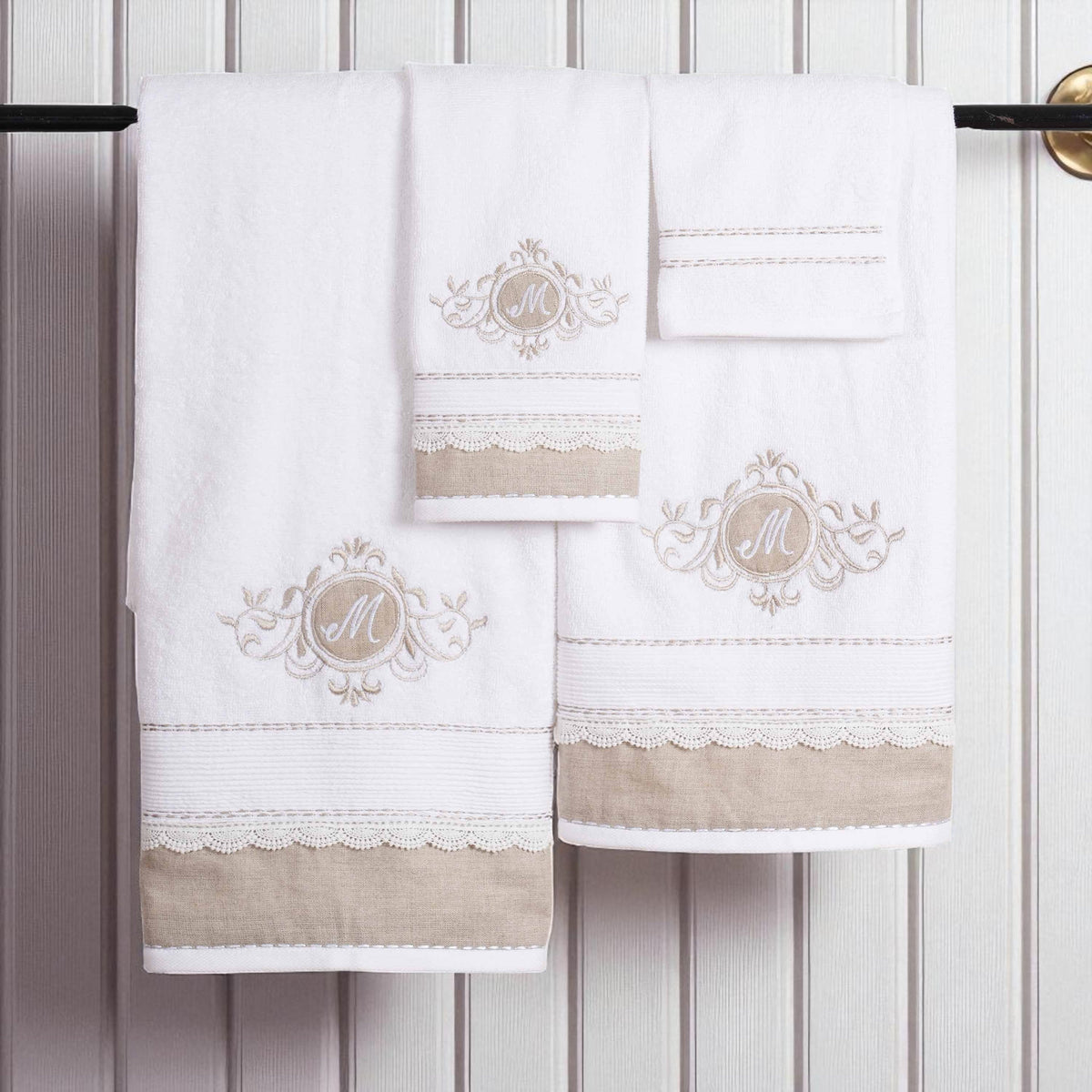 GIFT PACK - Luxury Towel Set – 4 Pieces | Customizable with Monogram | Linen Appliqué and Embroidery