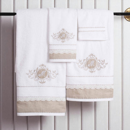 GIFT PACK - Luxury Towel Set – 4 Pieces | Customizable with Monogram | Linen Appliqué and Embroidery