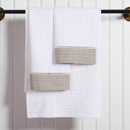 GIFT PACK - Luxury Organic Cotton Waffle Towel Set – 3 Piece | Pintuck Linen & Lace Trims