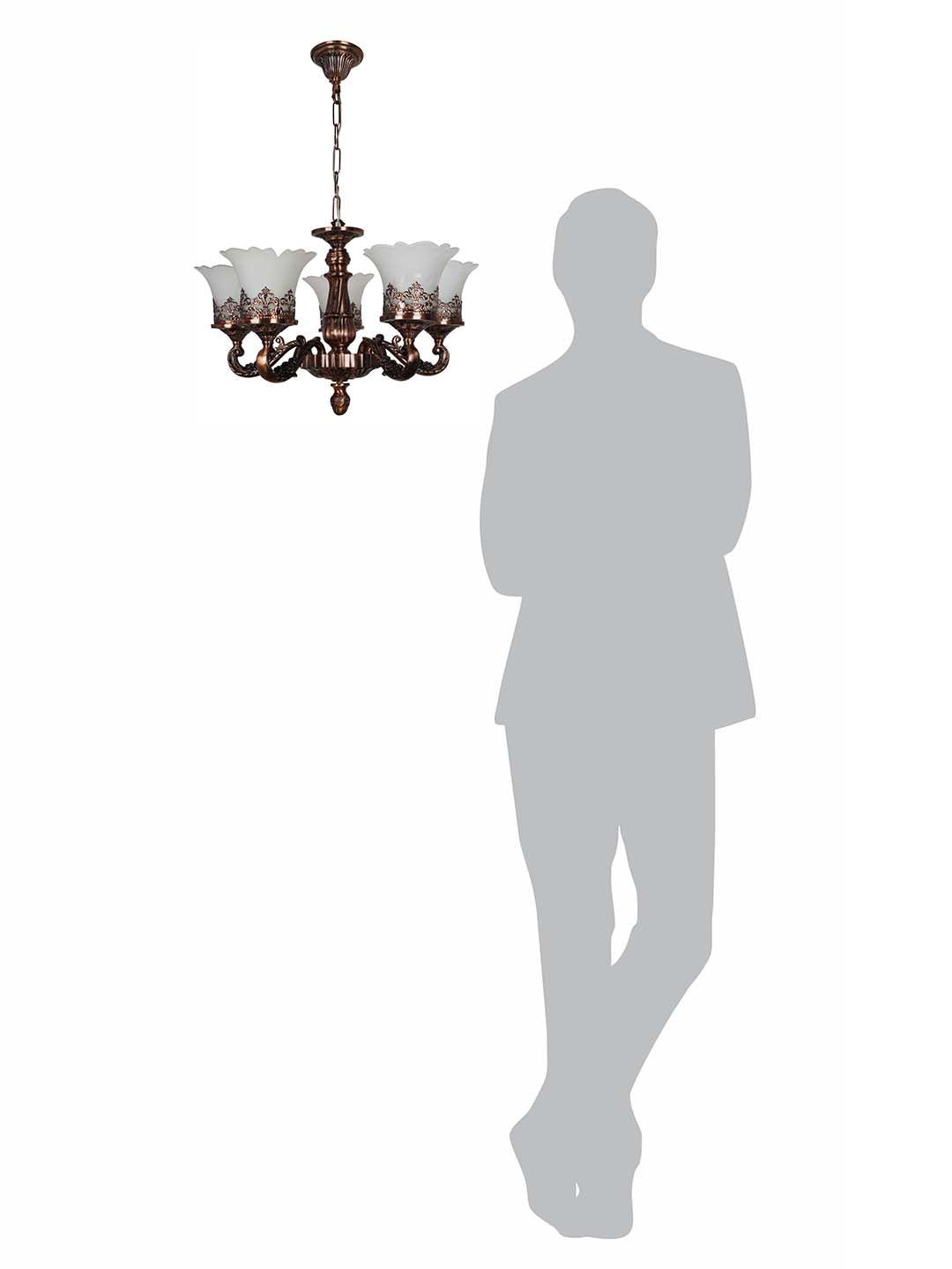Antique Copper Aluminium 5-Light Chandelier – 61 cm