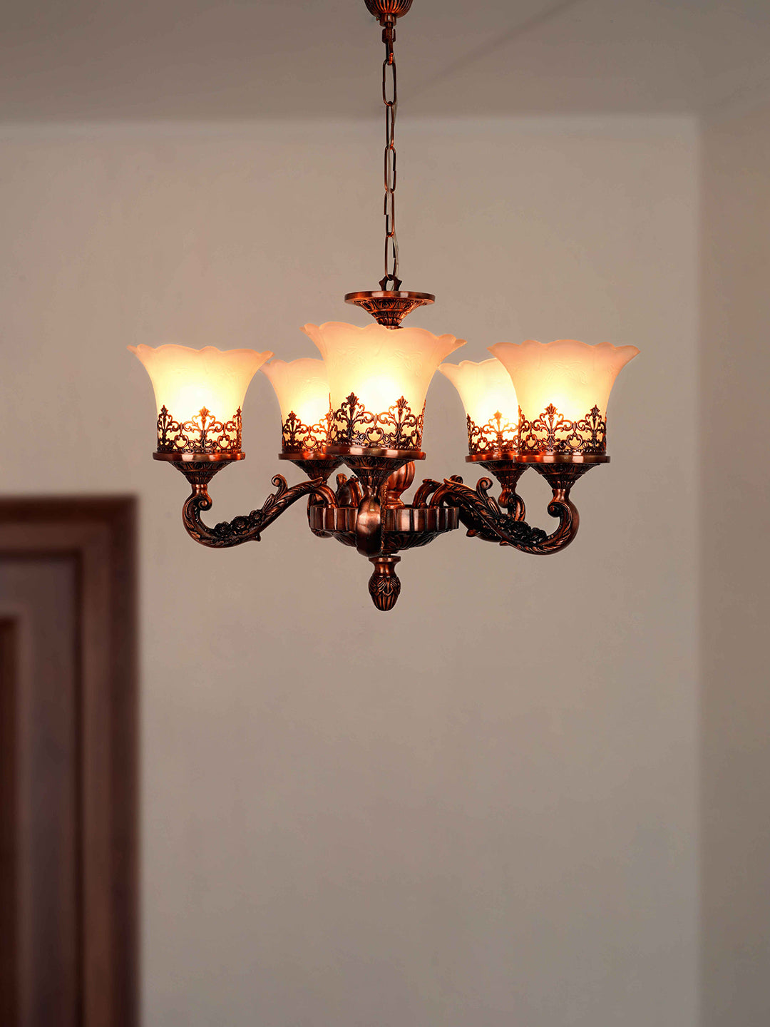 Antique Copper Aluminium 5-Light Chandelier – 61 cm