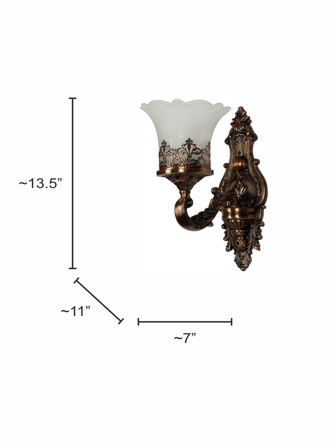 Antique Copper Glass Aluminium 1-Light Wall Sconce – 34.3 cm