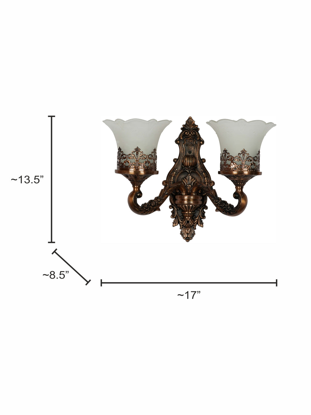 Copper Antique Glass Aluminium 2-Light Wall Sconce – 43.2 cm