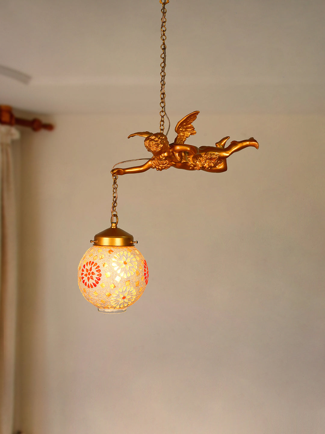Gilded Antique Cast Aluminium 1-Light Pendant – 38.1 cm
