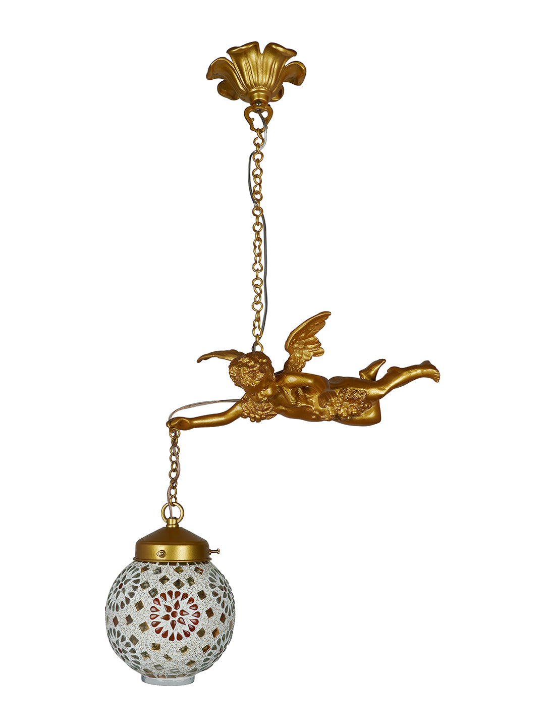 Gilded Antique Cast Aluminium 1-Light Pendant – 38.1 cm