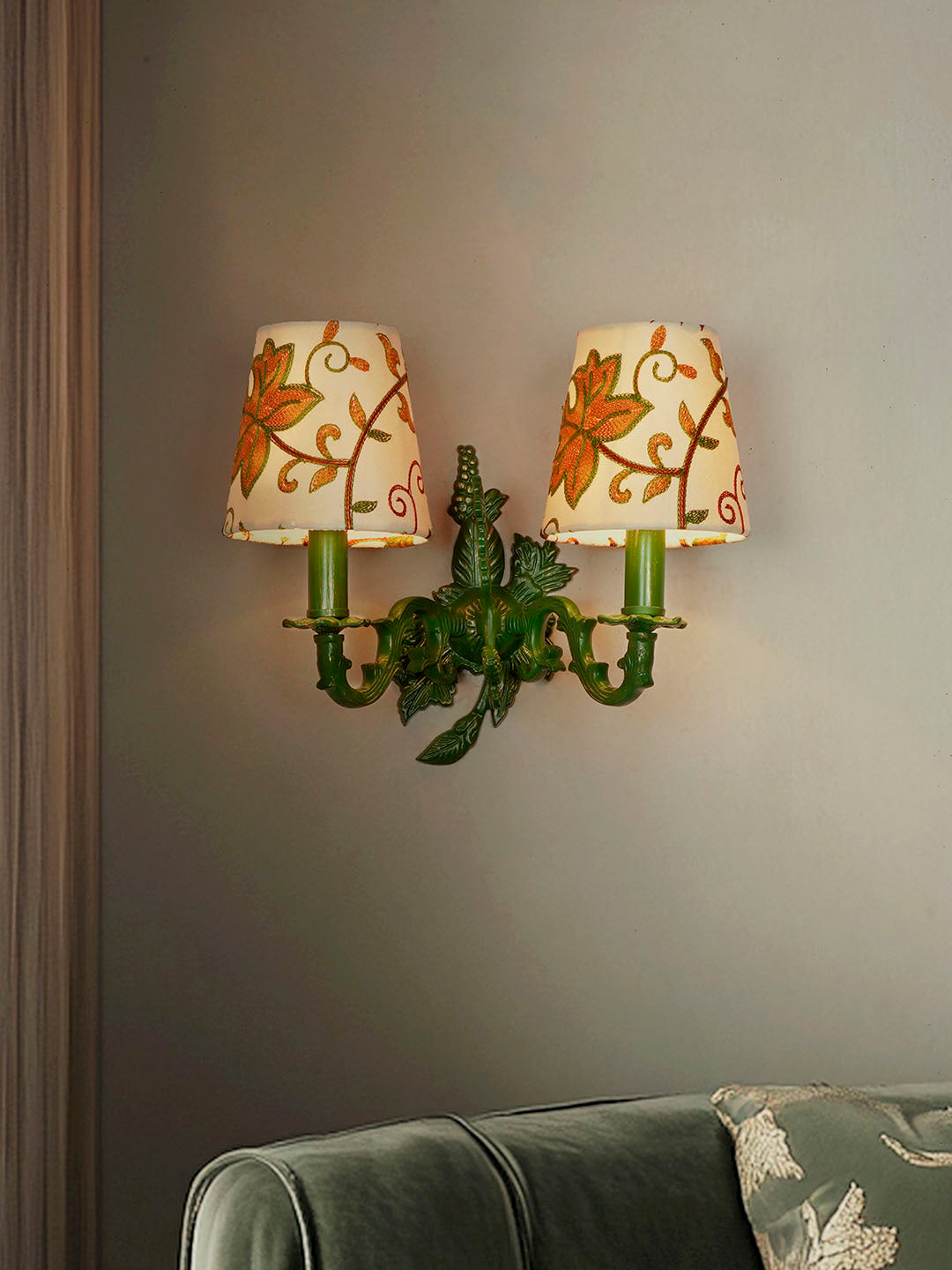Green Fabric Aluminium 2-Light Wall Sconce – 30.5 cm