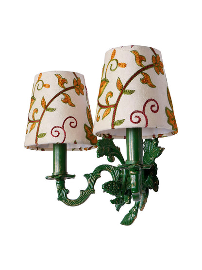 Green Fabric Aluminium 2-Light Wall Sconce – 30.5 cm