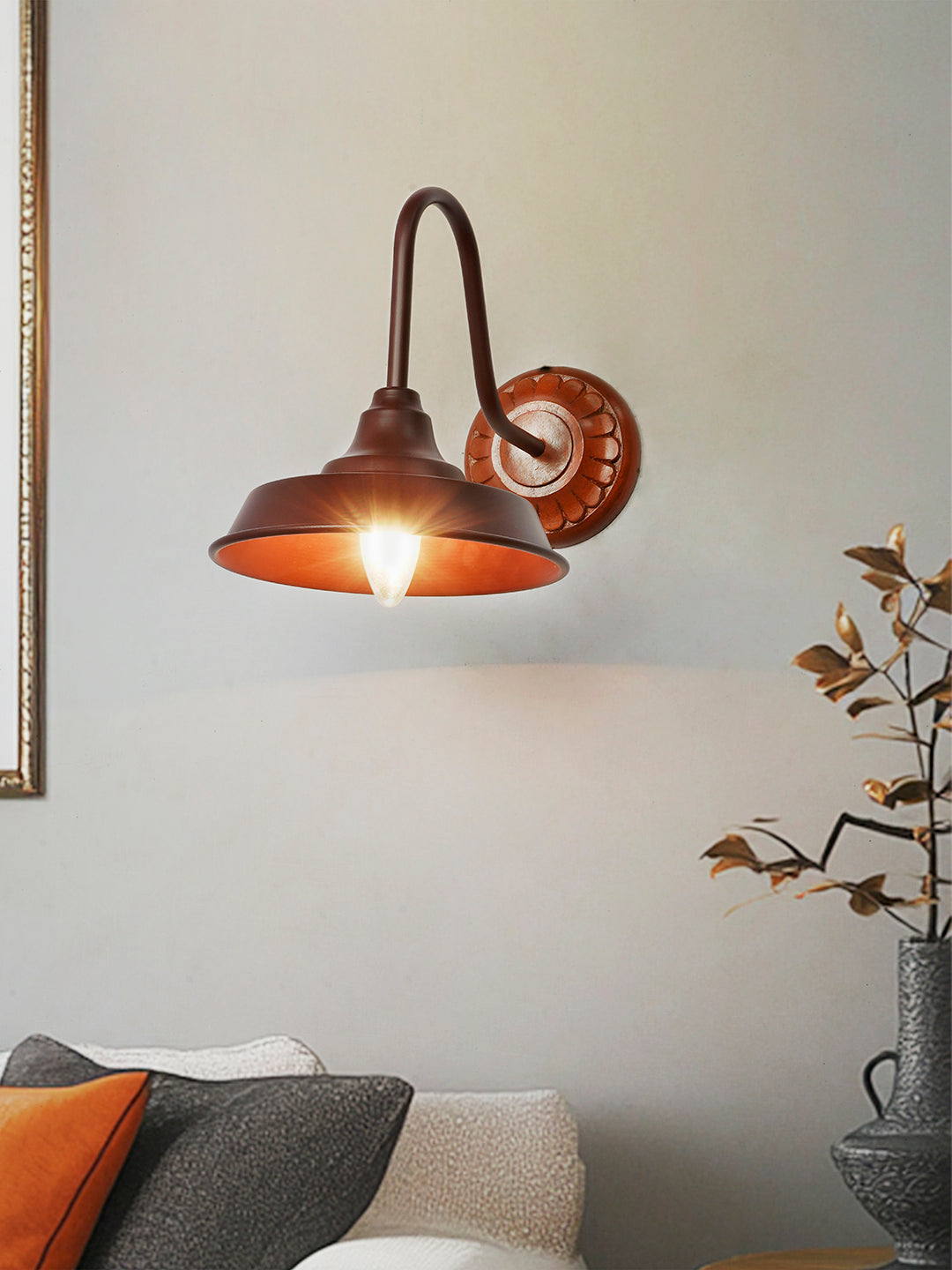 Brown Mild Steel Wood 1-Light Wall Sconce – 24.1 cm